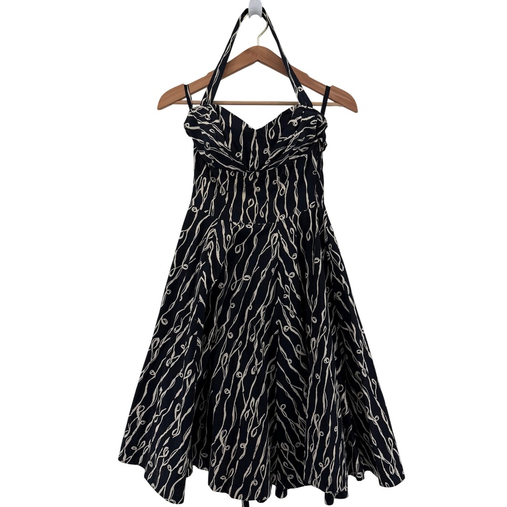 Girls from Savoy Swirl Cerys Halter Dress Womens 6 Black‎ Cream Anthropologie